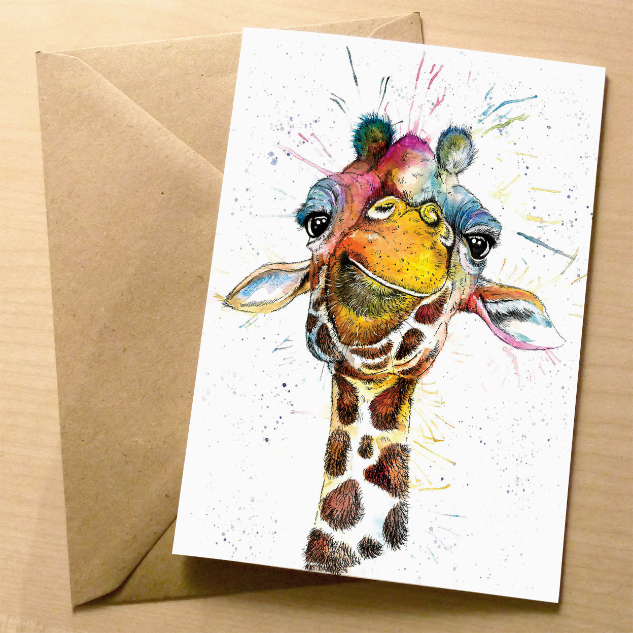 Splatter Rainbow Giraffe greeting card | XOXO Florist Aberdeen