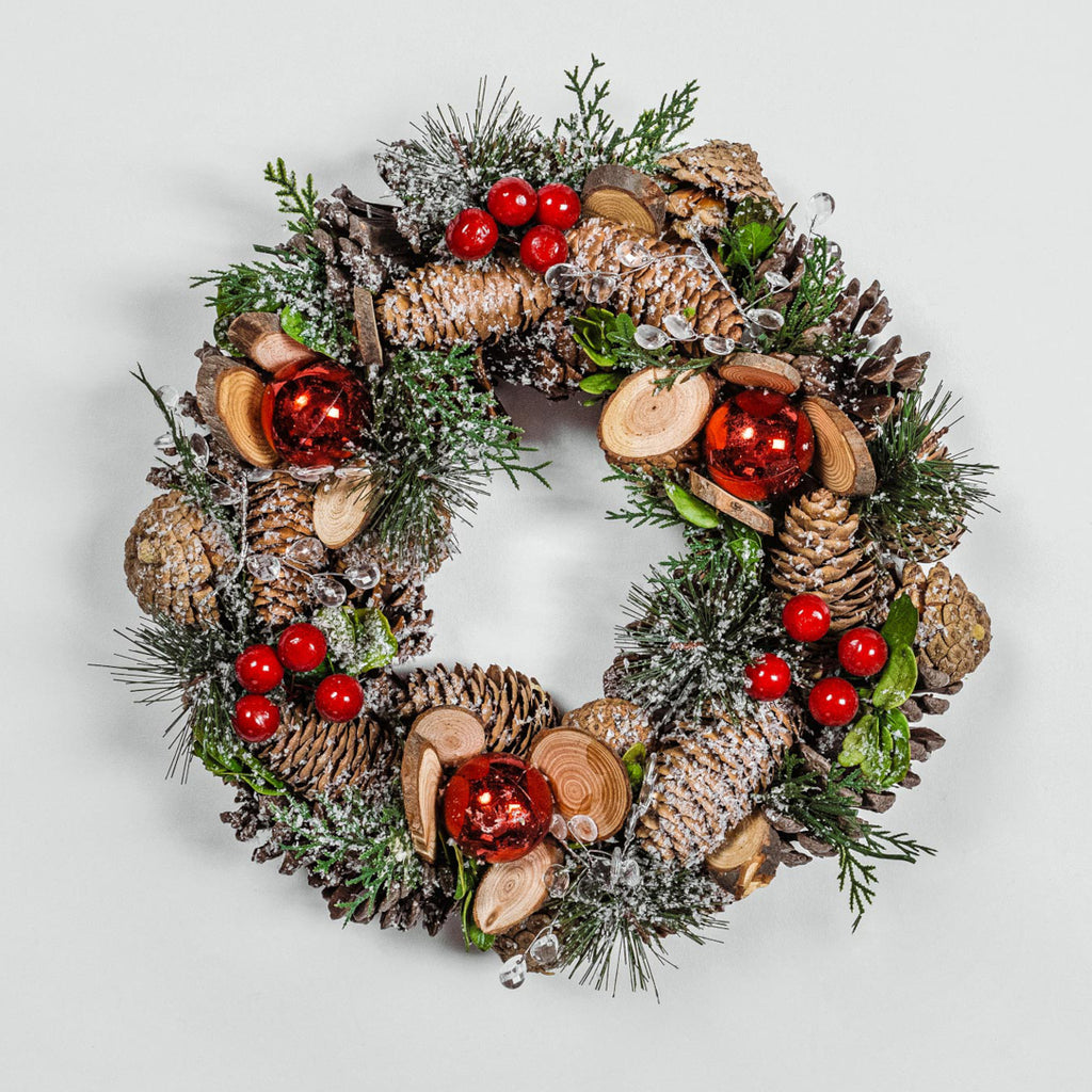 Snowy Red Bauble Wreath