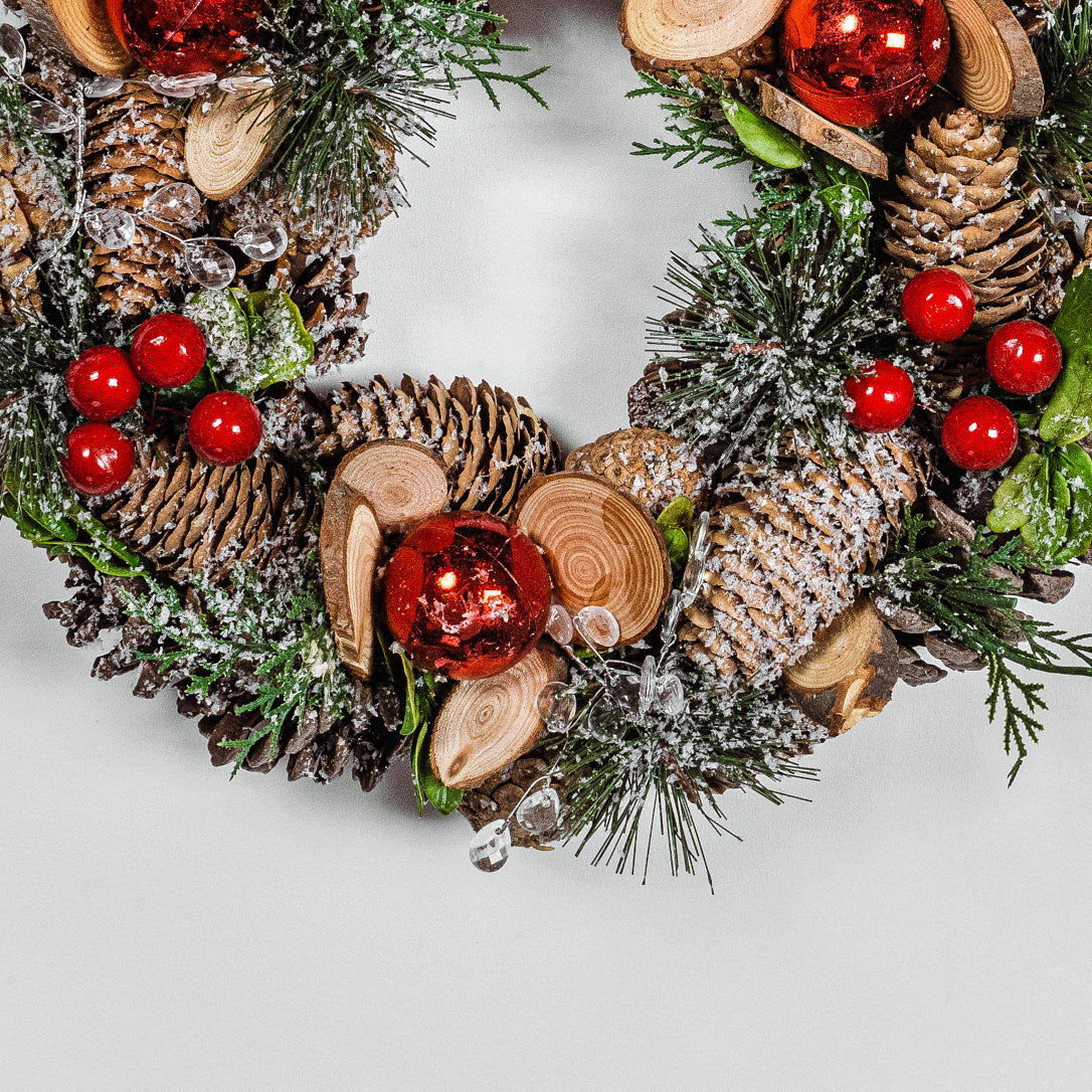 Snowy Red Bauble Wreath