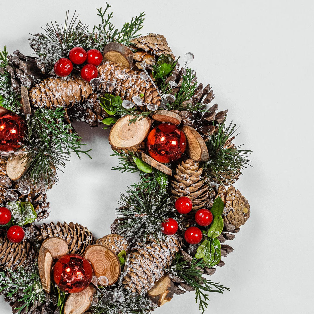 Snowy Red Bauble Wreath